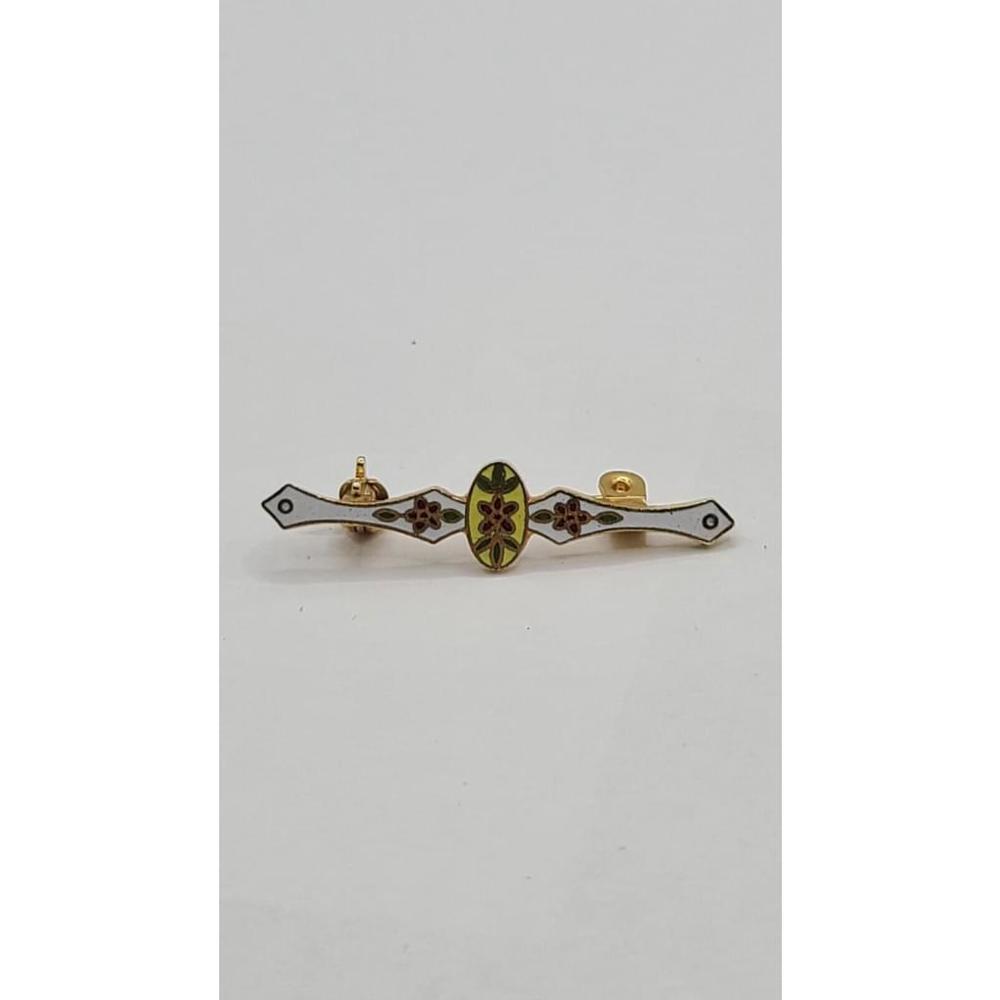 Vintage Metal & Enamel Guilloche Brooch Pin Flowers Collar Bar Dainty Tie Scarf